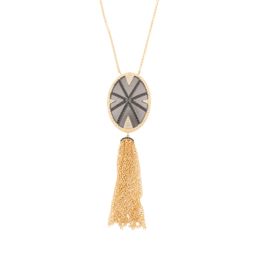 Freida Rothman Chic Gold And Black Pendant Necklace